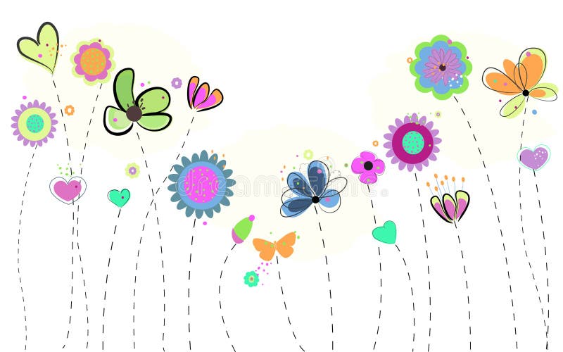 Spring time flowers. Abstract doodle blossom vector illustration