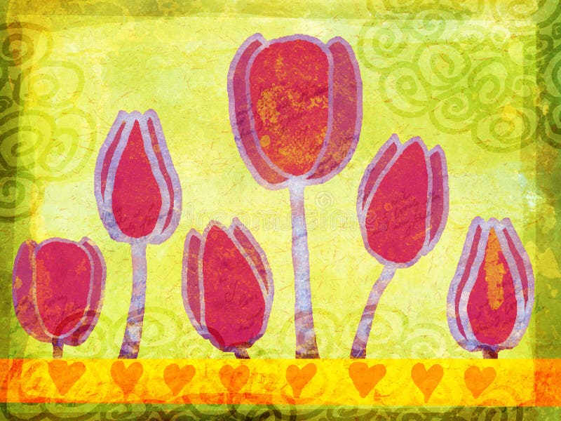 Spring tulips grunge illustration