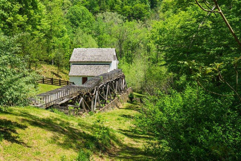 Spring View of Sloneâ€™s Grist Mill â€“ Explore Park, Roanoke, Virginia, USA