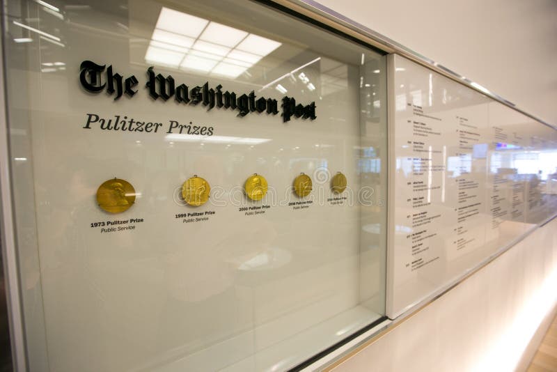 Pulitzer Prize medals at the stand of the newspaper