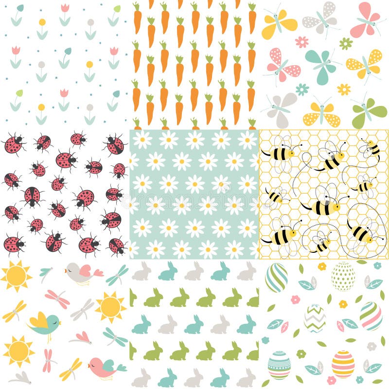 Spring, easter patterns. Vector seamless backgrounds. vector illustration