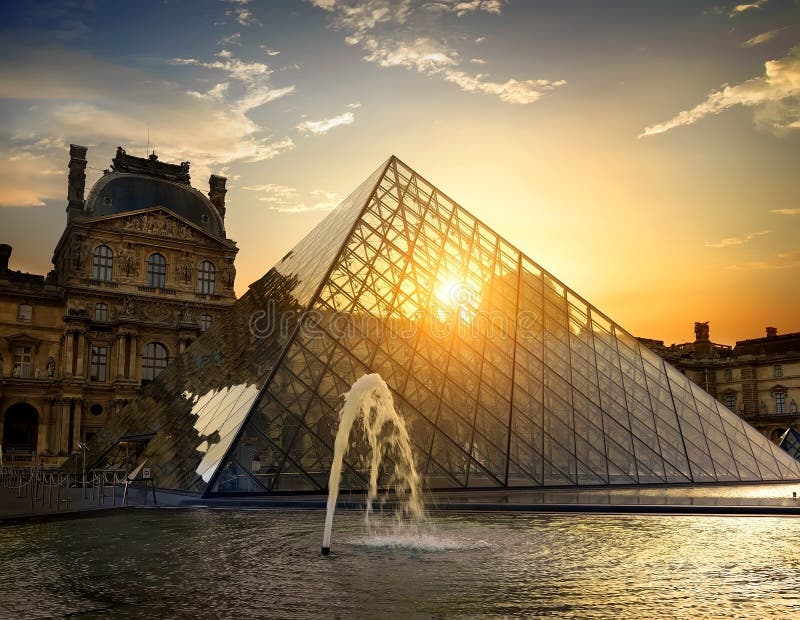 Springbrunn av Louvre arkivfoto Springbrunn av Louvre arkivfoto