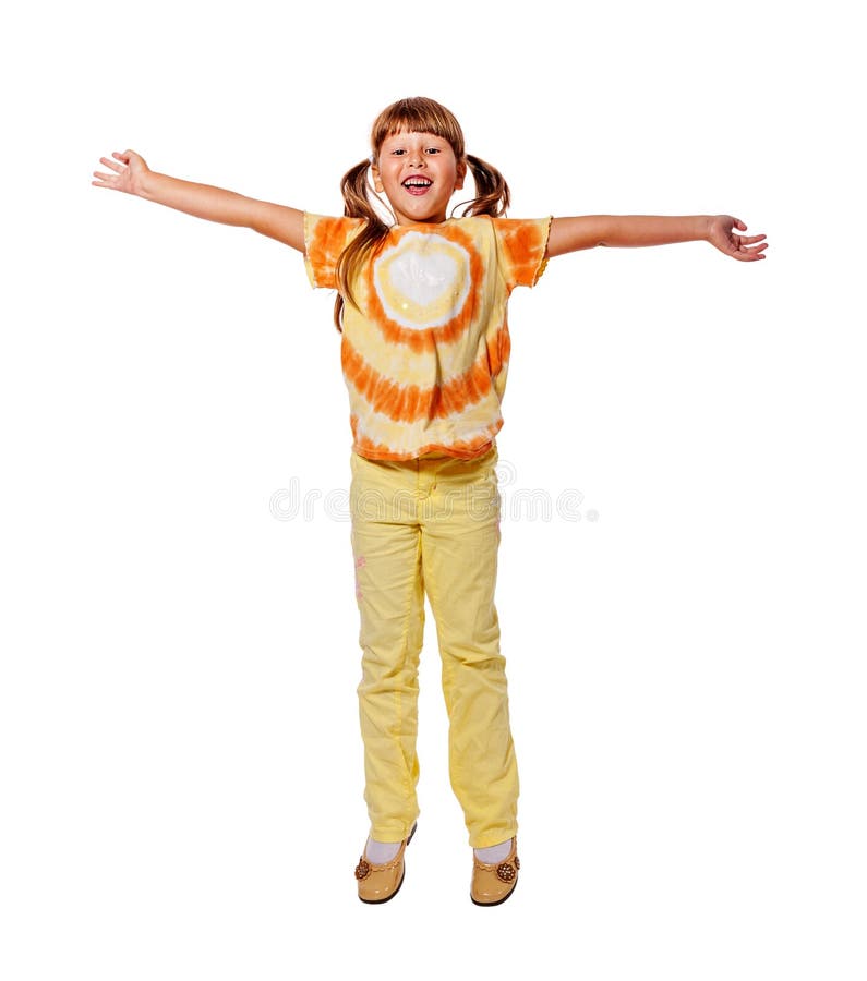 Springend lachend meisje stock afbeeldingen Springend lachend meisje stock afbeeldingen