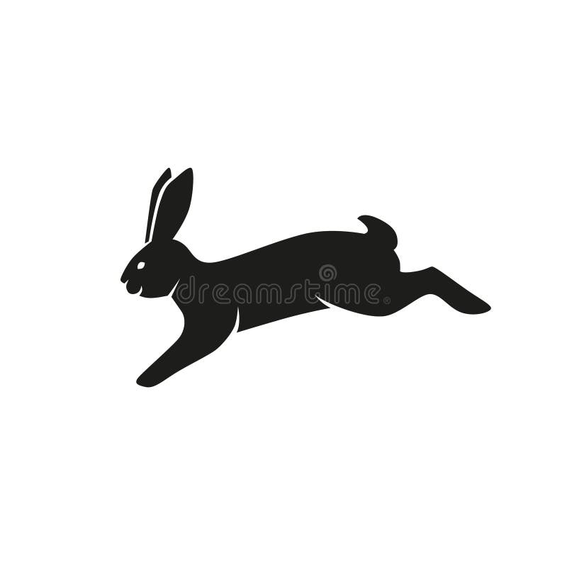 Springendes Kaninchen- oder Haseschattenbild isoliert auf weißem Hintergrund Häschensymbol für Entwurf oder Emblem - Vektor stock abbildung
