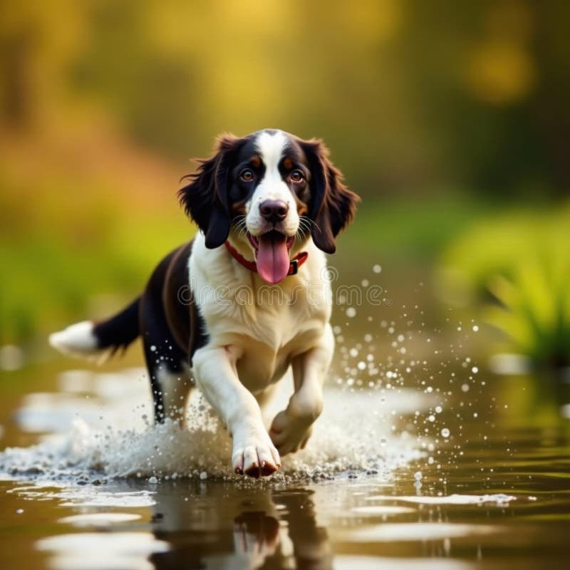 Springer Spaniel ściąga kaczkę Francuskie wiejskie terenowe gry springer spaniel ilustracji