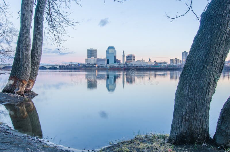 Springfield Massachusetts City Skyline Early Morning Editorial Stock