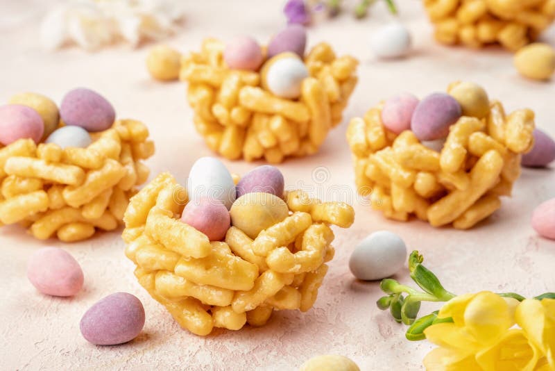 Springtime Sweet Nests Filled with Easter Eggs Stock Photo Image of