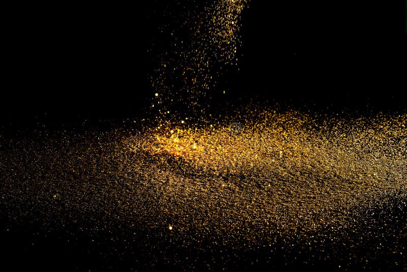 Sprinkle Glitter Gold Dust On Black Stock Photo 588399269