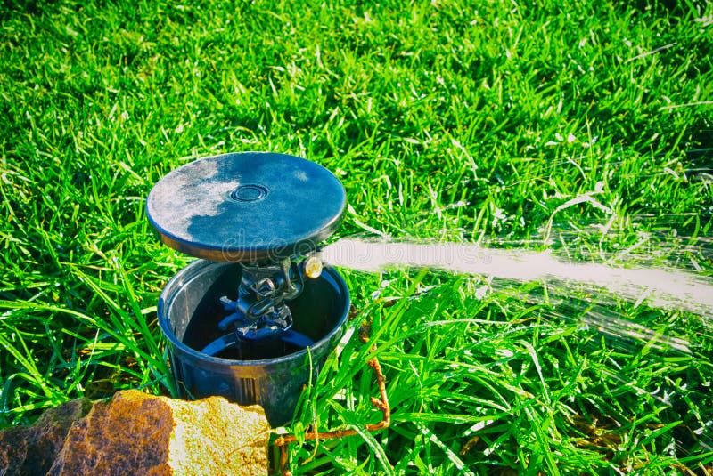 Sprinkler System Watering Lawn Stock Image Image of grass