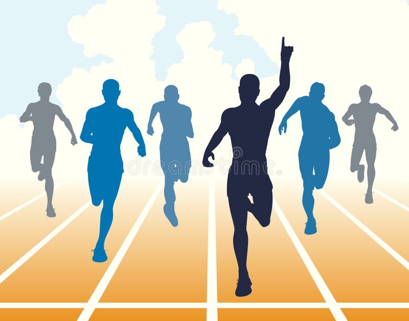 Editable illustration of men finishing a sprint race