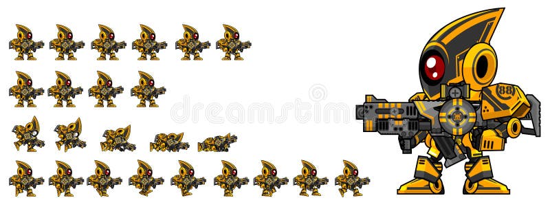 Sprites animados del carácter del robot stock de ilustración
