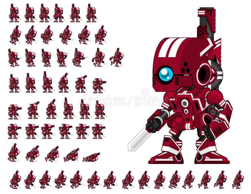 Sprites animados del carácter del robot stock de ilustración