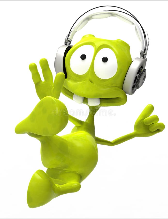 Here is the dj alien in cartoon format in a karate jump. Here is the dj alien in cartoon format in a karate jump