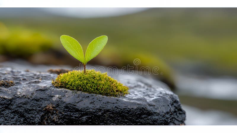 Sprout auf nassem Gestein lizenzfreie abbildung