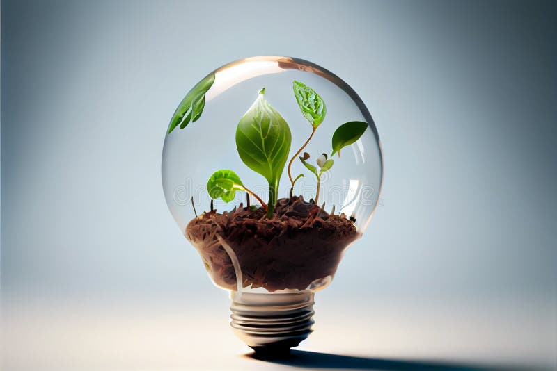 Sprout in a Light Bulb on the Ground Generative Ai Stock Illustration