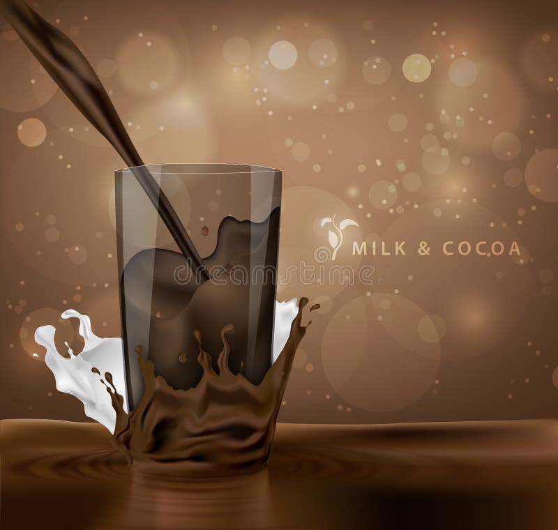 Splashes of milk with cocoa and chocolate background with coffee cup. Splashes of milk with cocoa and chocolate background with coffee cup
