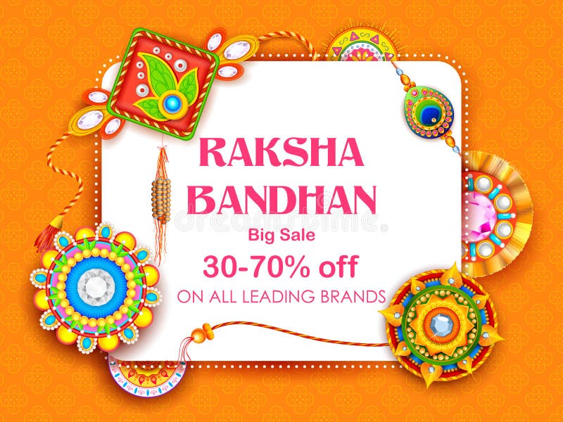 Sprzedaż i promocja sztandaru plakat z Dekoracyjnym Rakhi dla Raksha Bandhan, Indiański festiwal brat i siostry więź uczuciowa ilustracji Sprzedaż i promocja sztandaru plakat z Dekoracyjnym Rakhi dla Raksha Bandhan, Indiański festiwal brat i siostry więź uczuciowa ilustracji