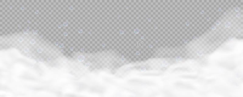 Spumă de baie cu bule izolate pe fond transparent. textura realistă a săpunului. ilustrare vectorială a șamponului stock illustration