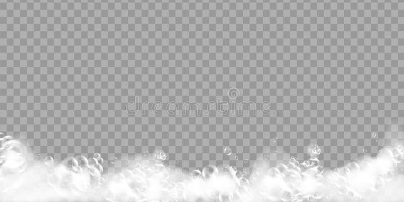 Spumă de baie cu buloane de șampon izolate pe fond transparent. efectul de spumă al săpunului și șampoanelor. vector stock illustration