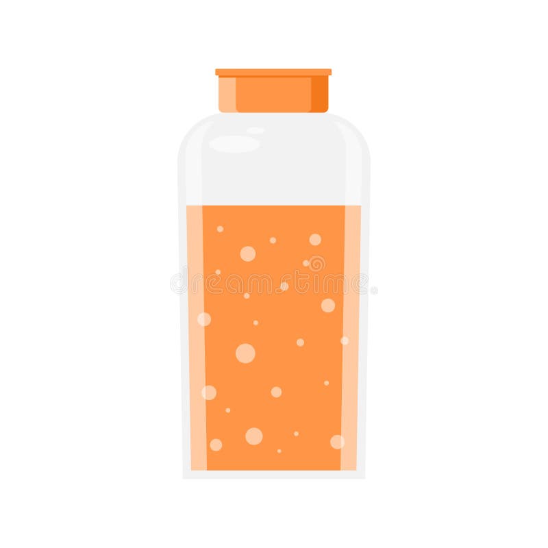 Spumă de baie din sticlă transparentă sau din sticlă de plastic cu model plat. șampon de portocale cu bule vector illustration