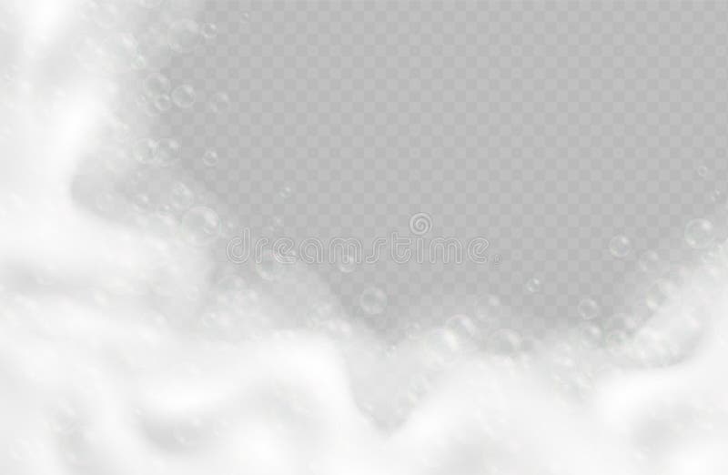 Spumă de baie realistă cu bule izolate pe fond transparent. vector illustration