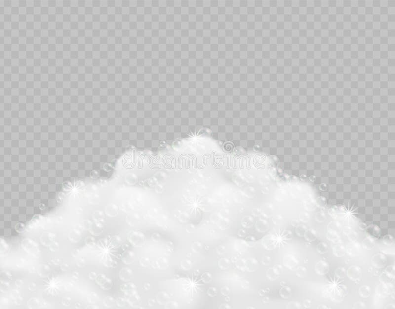 Spumă de baie realistă cu bule izolate pe fond transparent. vector illustration