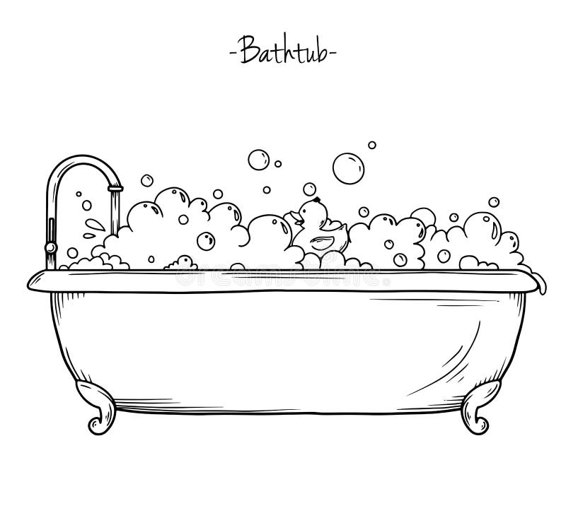 Spumă pentru baie de schiță și rață de cauciuc. ilustrare vectorială royalty free illustration
