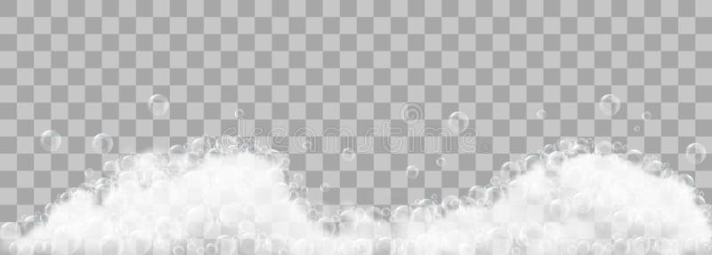 Spumă și bule de săpun pe fond transparent. stock illustration