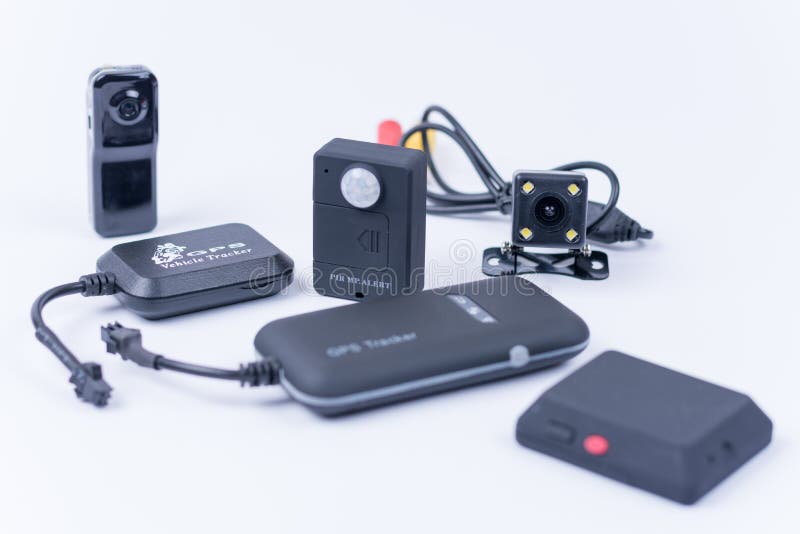 Spy Bugs and Hidden Camera Isolated Over White Stock Photo Image of