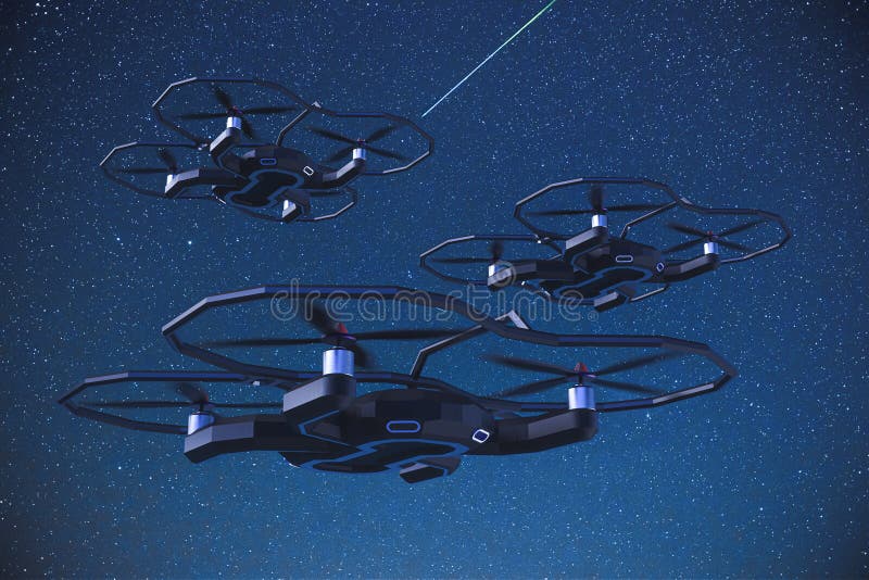Spy Drones Flying at Night with a 4k Night Vision Camera on the Night