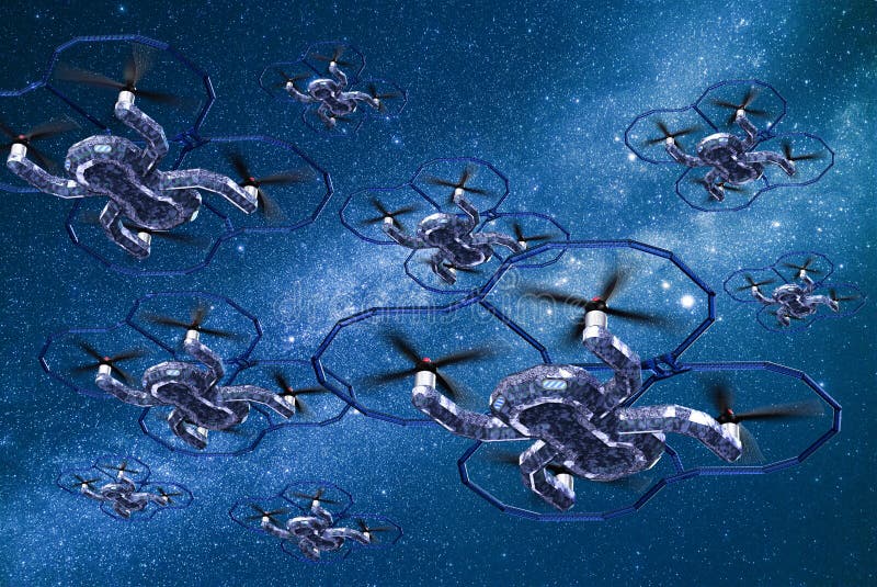 Spy Drones Flying at Night with a 4k Night Vision Camera on the Night