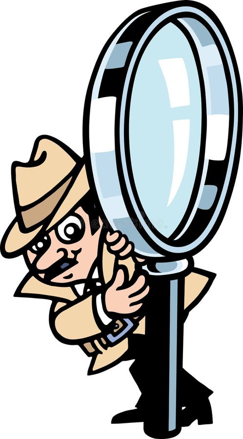 A detective's holding a massive magnifying glass. A detective's holding a massive magnifying glass.