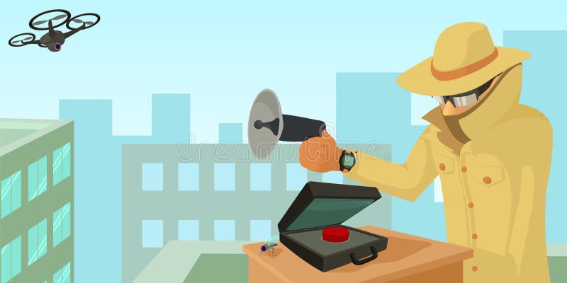 Spy security horizontal banner concept. Cartoon illustration of spy security vector horizontal banner concept for web. Cartoon security camera vectors