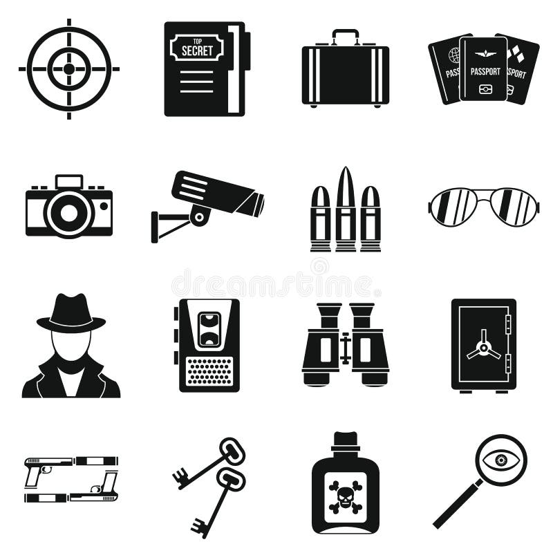 Spy Gadgets Black Icons Set Stock Vector - Illustration of code, explosive:  50283444