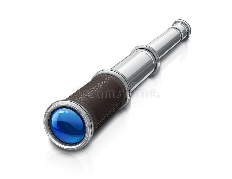 Spyglass. Lookout pipe. Marine optical tool, vector illustration