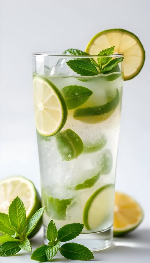 Spädning av kalk och mint i ett glas royaltyfri illustrationer