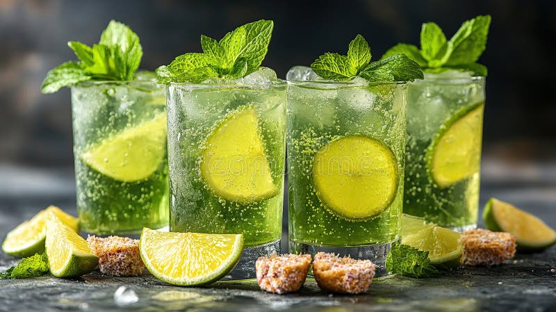 Spädning av kalk- och myntcocktails vektor illustrationer