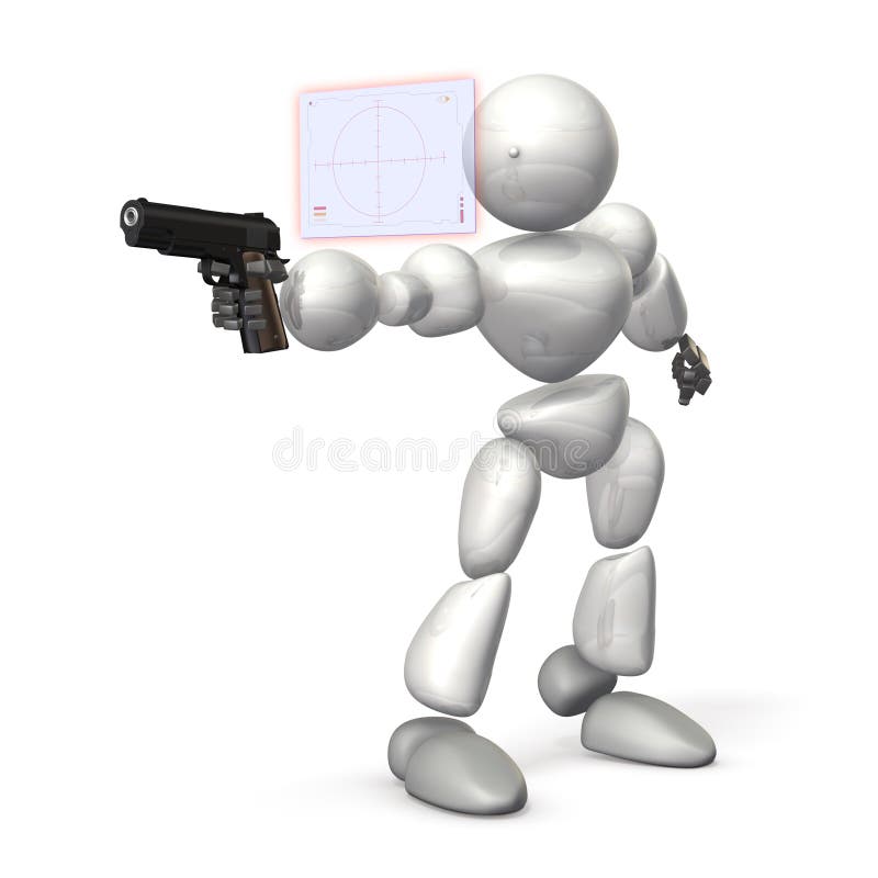A humanoid soldier is aiming by his the latest fire control system. This is a computer generated image,on white background. A humanoid soldier is aiming by his the latest fire control system. This is a computer generated image,on white background.