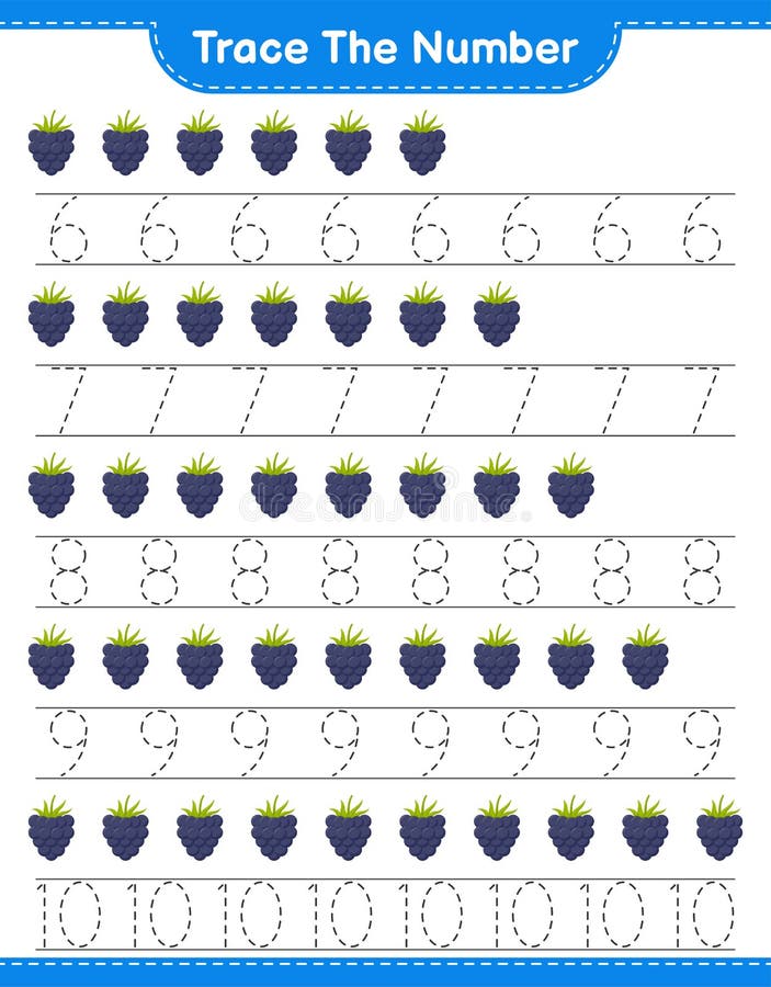 Spåra numret. Spårnummer med björnbär. illustration av kalkylbladsvektor för undervisningsbarn i spel som kan skrivas ut royaltyfri illustrationer