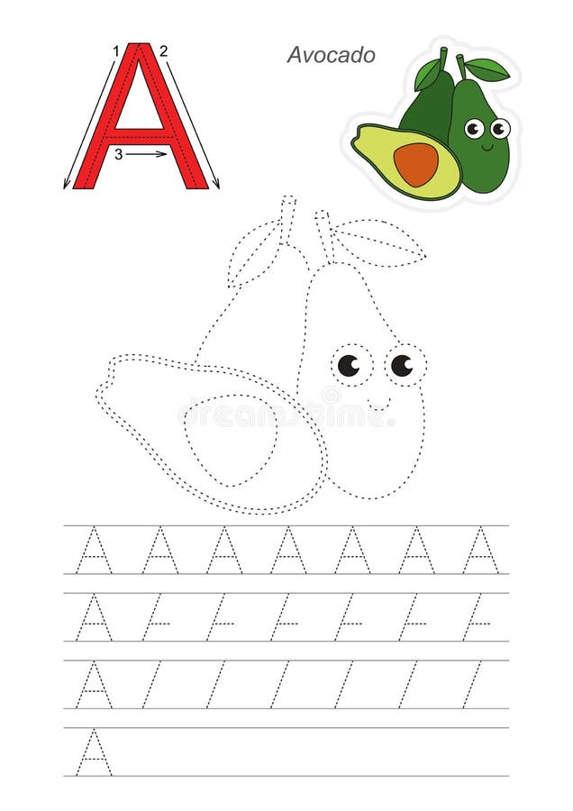 Spårlek för bokstav A mogen avokado vektor illustrationer
