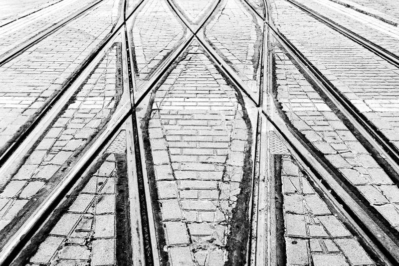 Spårvagnjärnvägar i stad arkivbilder Spårvagnjärnvägar i stad arkivbilder