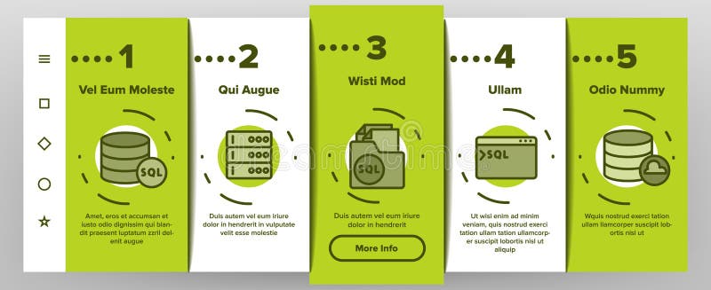 Sql Database Onboarding Icons Set Vector stock illustration