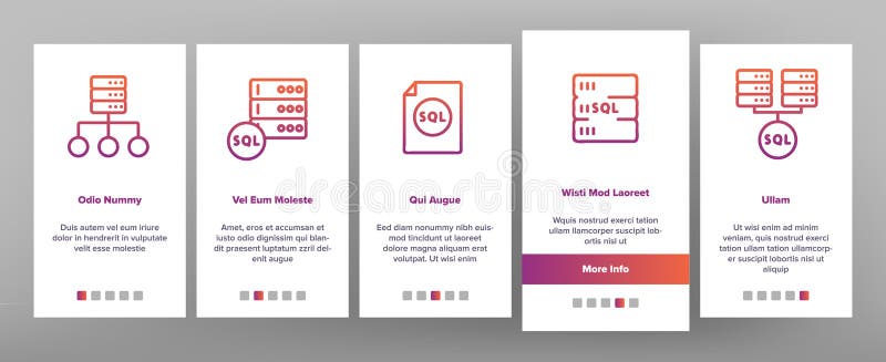 Sql Database Onboarding Icons Set Vector stock illustration