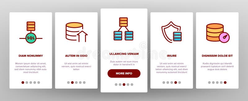 Sql Database Onboarding Icons Set Vector stock illustration