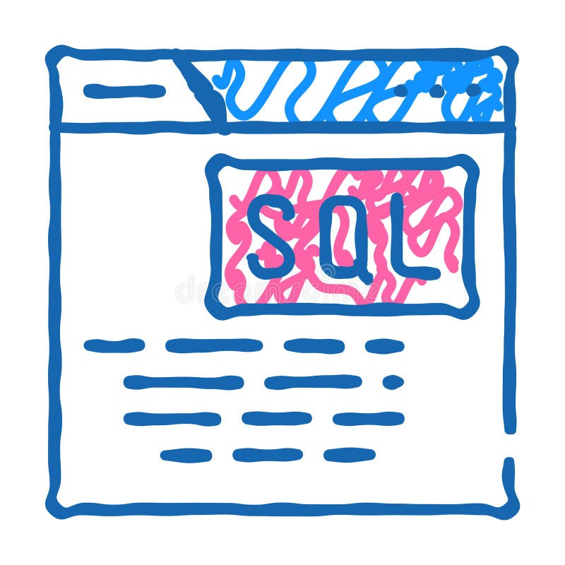 Sql查询数据库涂鸦图标草绘矢量图. sql查询数据库标记. 孤立符号插图.
