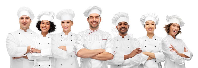 Squadra internazionale di chef a braccia incrociate