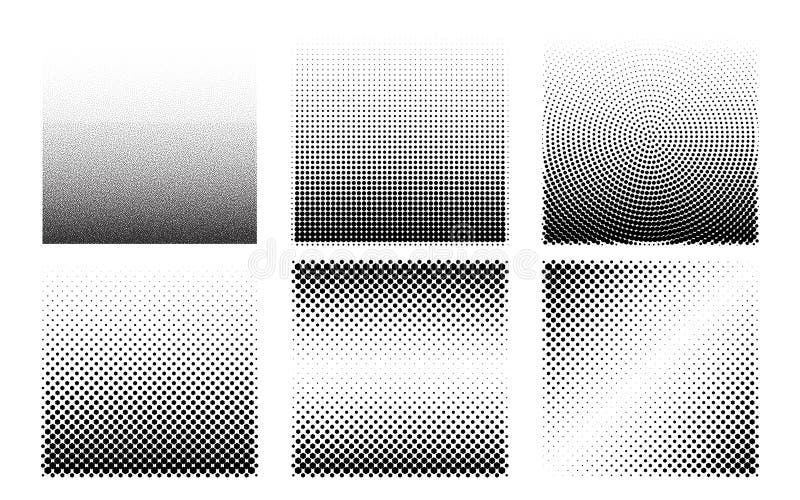 Square background set with different halftone texture. Noise gradient stipple dots pattern royalty free illustration