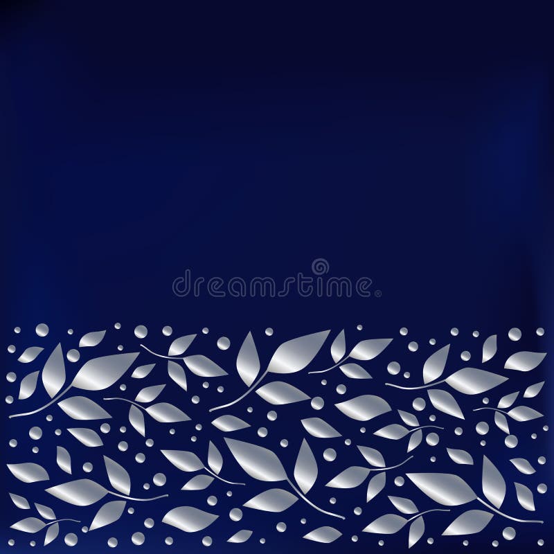 Square background stylized as blue velvet with decorative stripe of silver leaves and dots below