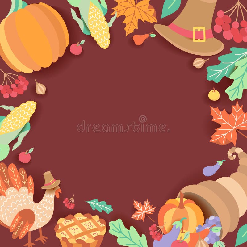 Square banner, frame with thanksgiving symbols royalty free illustration Square banner, frame with thanksgiving symbols royalty free illustration