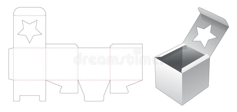 Square box with star window die cut template